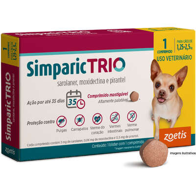 Antipulgas Zoetis Simparic Trio 3 mg para Cães de 1,5 Kg a 2,5 Kg