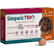 Antipulgas Zoetis Simparic Trio 12 mg para Cães de 5,1Kg a 10Kg - 1 Comprimido