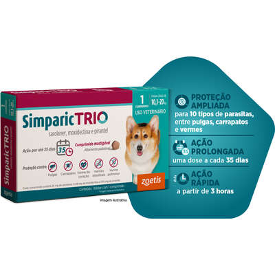 Antipulgas Zoetis Simparic Trio 24mg para Cães de 10,1 Kg a 20 Kg