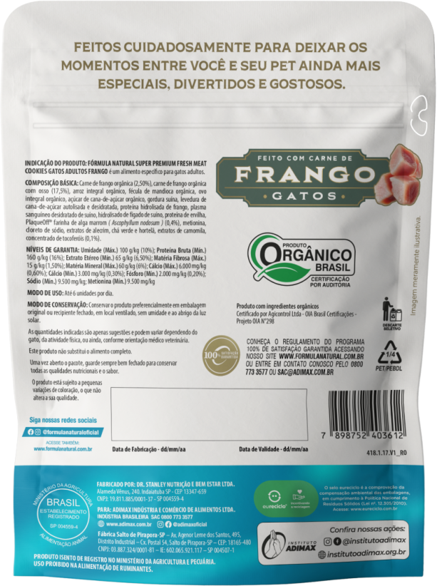 Cookies Fórmula Natural Fresh Meat para Gatos sabor Frango - 40 g