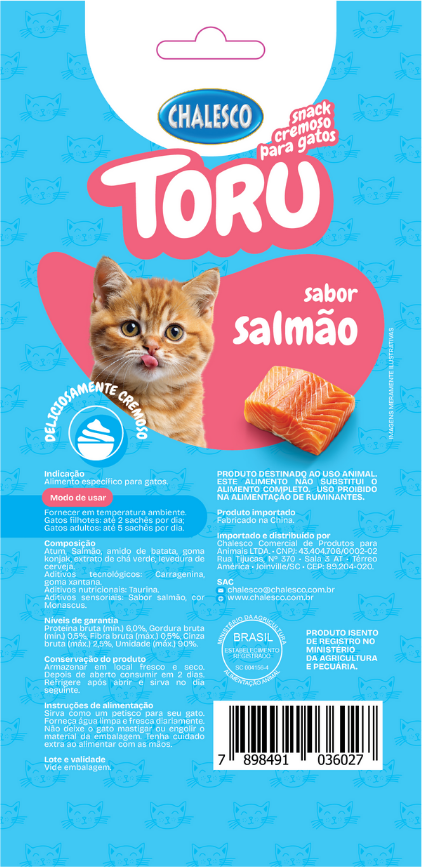 Petisco Cremoso Chalesco Toru para Gatos Adultos sabor Salmão - 1 Pacote (4 Unidades)