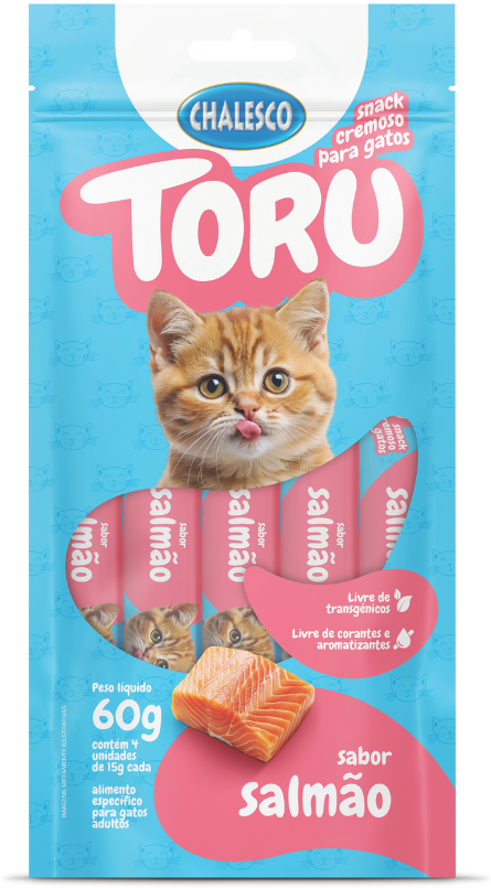 Petisco Cremoso Chalesco Toru para Gatos Adultos sabor Salmão - 1 Pacote (4 Unidades)