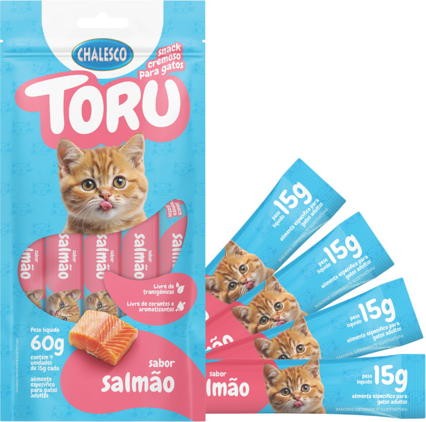 Petisco Cremoso Chalesco Toru para Gatos Adultos sabor Salmão - 1 Pacote (4 Unidades)