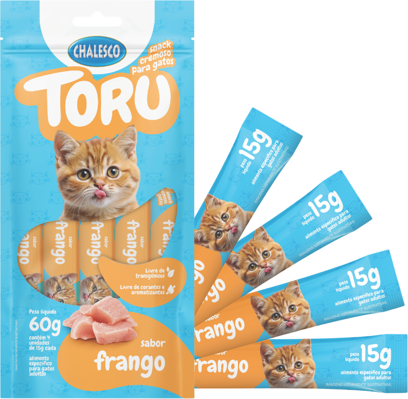Petisco Cremoso Chalesco Toru para Gatos Adultos sabor Frango - 1 Pacote (4 Unidades)