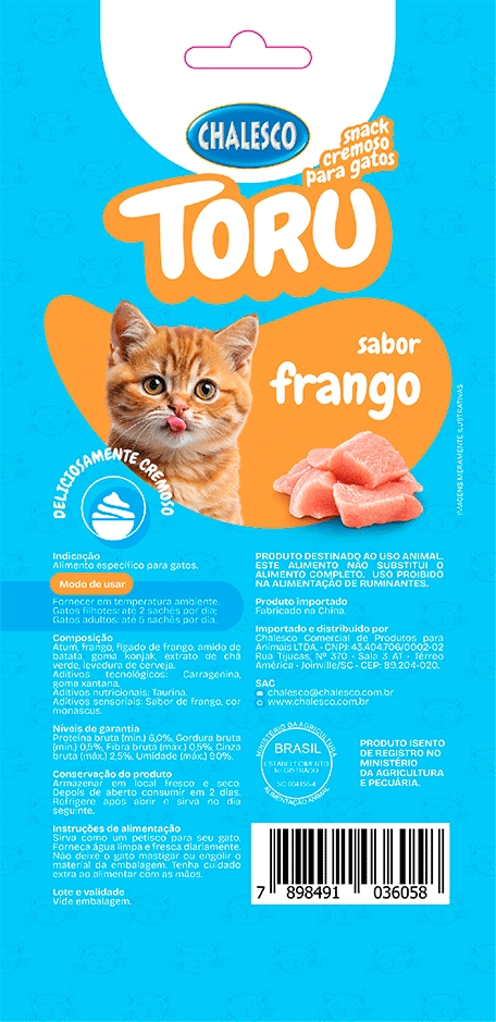 Petisco Cremoso Chalesco Toru para Gatos Adultos sabor Frango - 1 Pacote (4 Unidades)