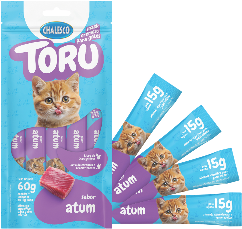 Petisco Cremoso Chalesco Toru para Gatos Adultos sabor Atum - 1 Pacote (4 Unidades)