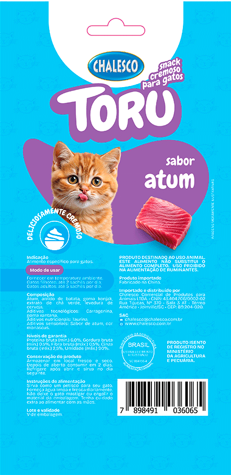 Petisco Cremoso Chalesco Toru para Gatos Adultos sabor Atum - 1 Pacote (4 Unidades)
