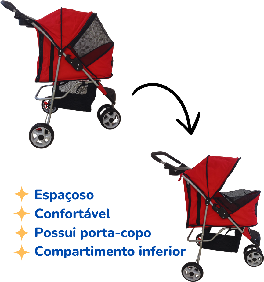 Carrinho Chalesco Confort Ride Vermelho para Cães e Gatos - Tam. Único