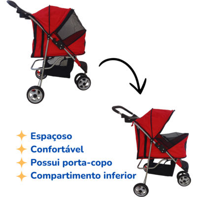 Carrinho Chalesco Confort Ride Vermelho para Cães e Gatos