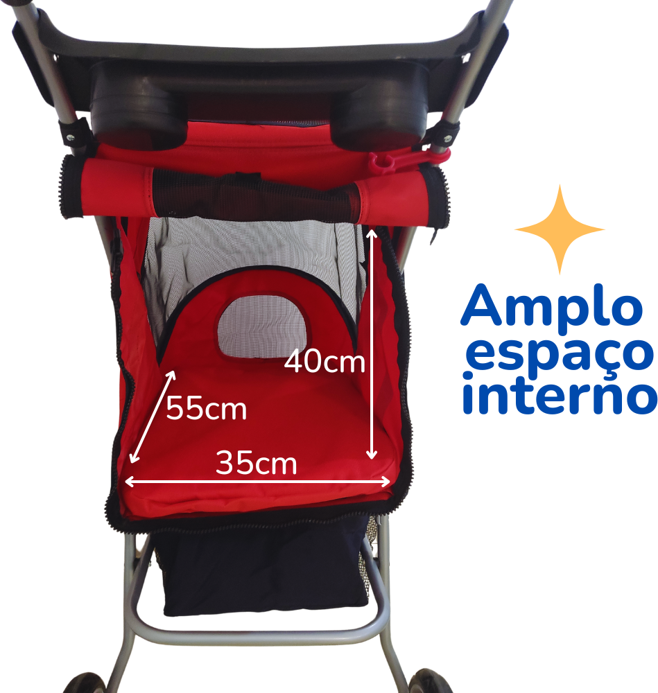 Carrinho Chalesco Confort Ride Vermelho para Cães e Gatos - Tam. Único