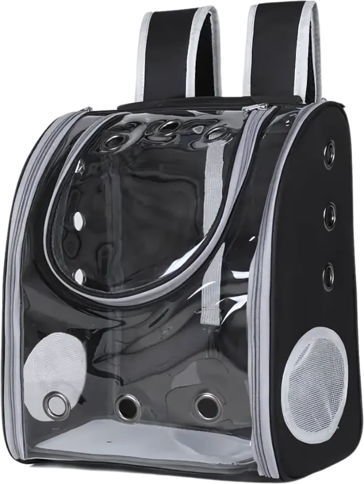 Mochila de Transporte Chalesco Vision Preta Plus para Cães e Gatos - Tam. Único