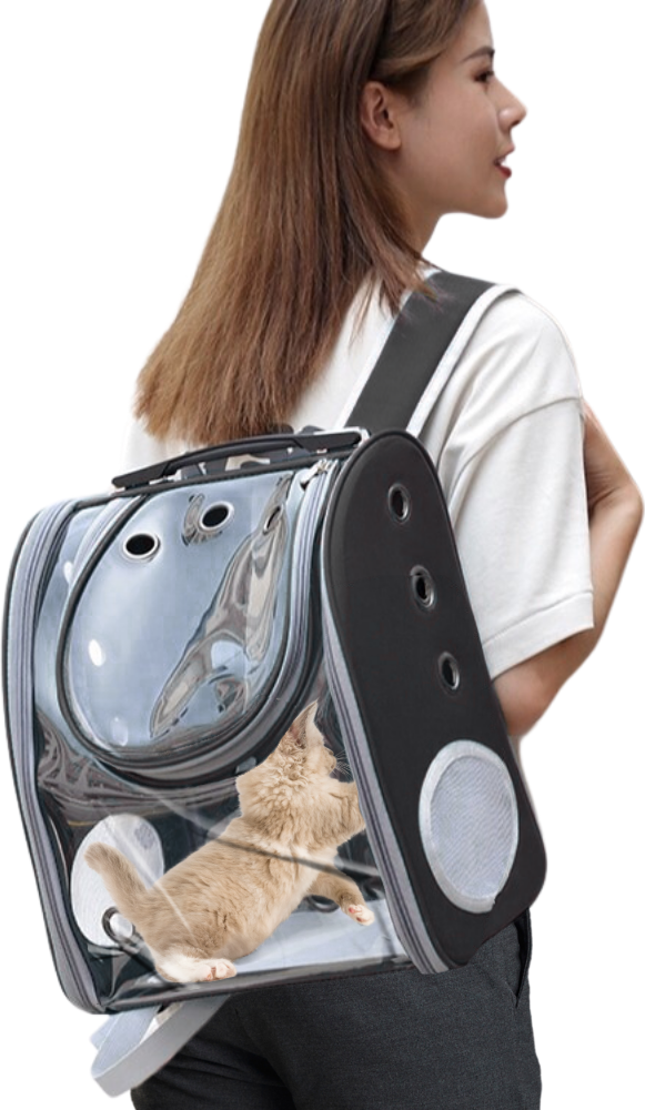Mochila de Transporte Chalesco Vision Preta Plus para Cães e Gatos - Tam. Único