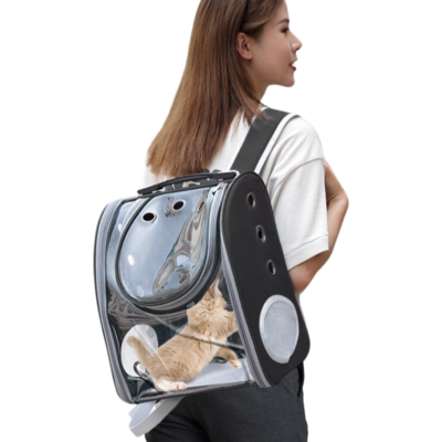 Mochila de Transporte Chalesco Vision Preta Plus para Cães e Gatos