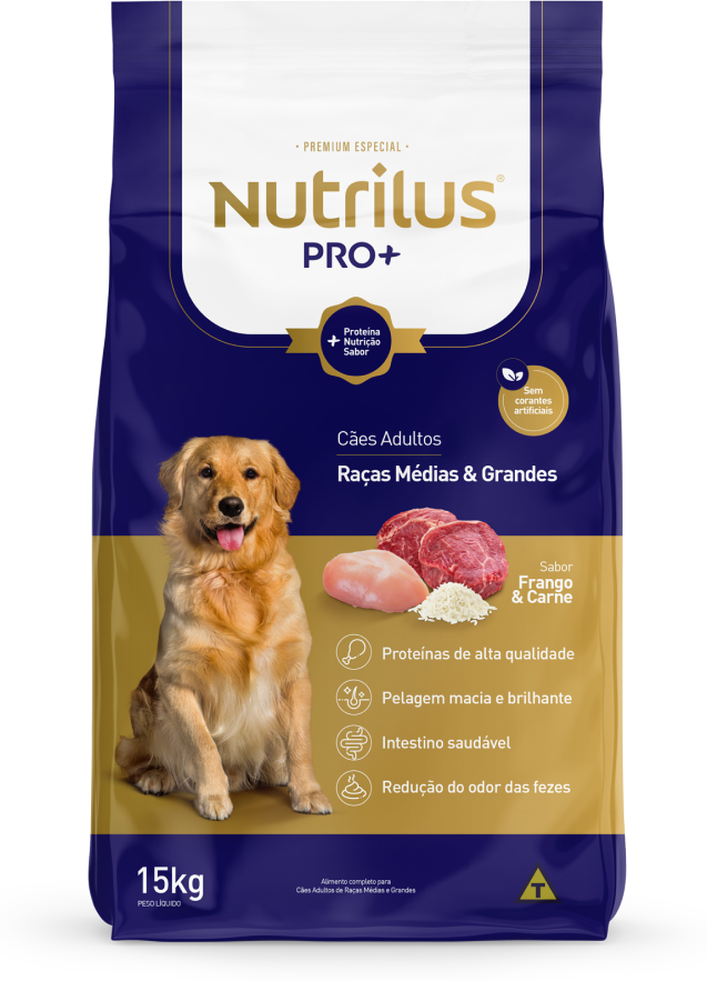 Ração Nutrilus Pro+ Frango & Carne para Cães Adultos - 15Kg