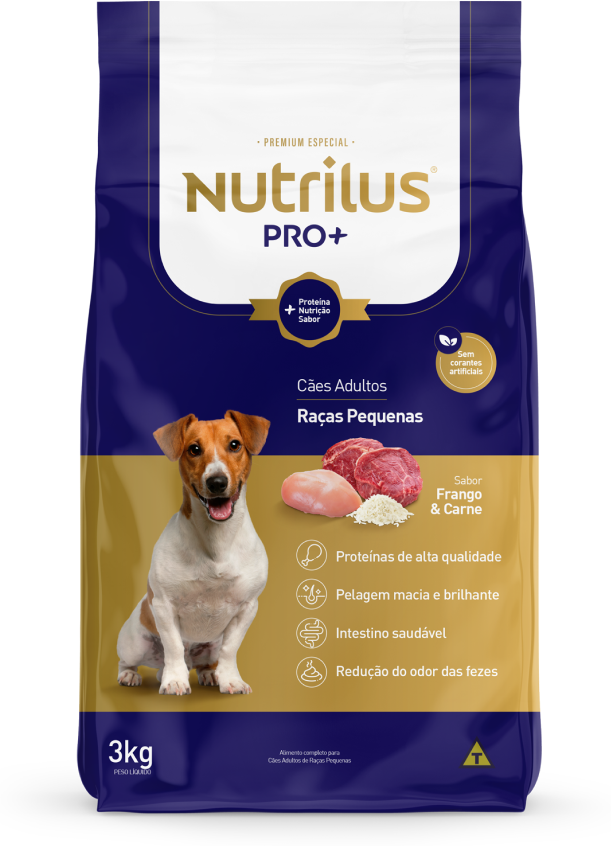 Ração Seca Nutrilus Pro+ Frango & Carne para Cães Adultos de Raças Pequenas - 3Kg
