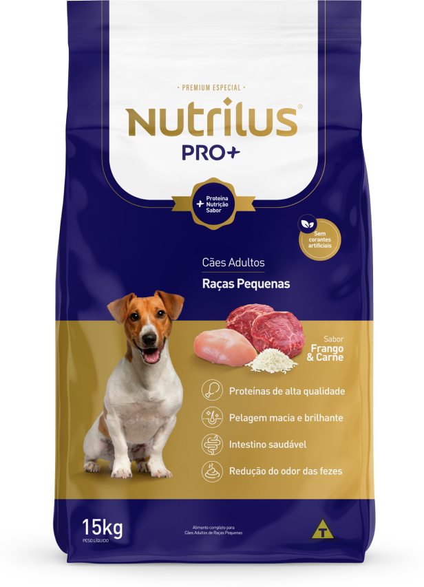 Ração Nutrilus Pro+ Frango & Carne para Cães Adultos de Raças Pequenas - 15Kg
