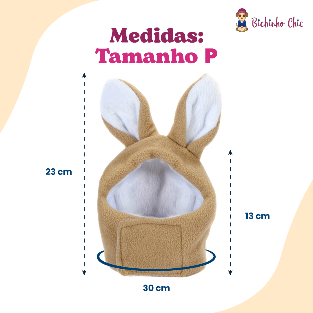 Touca Coelho Bichinho Chic para Cães e Gatos Bege - Tam. P