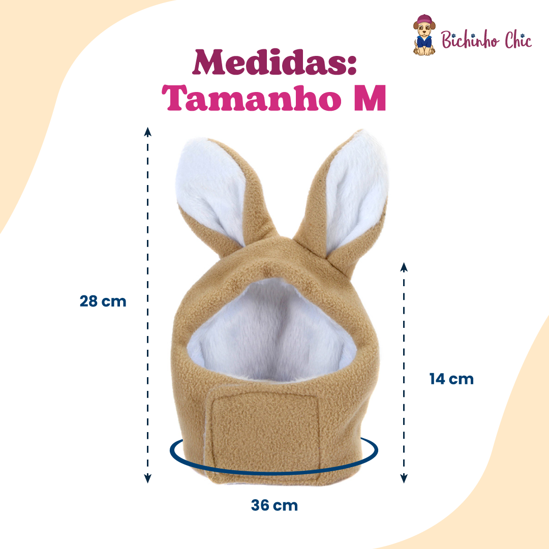 Touca Coelho Bichinho Chic para Cães e Gatos Bege - Tam. M