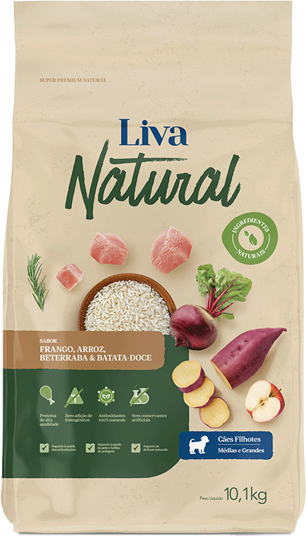 Ração Liva Natural Frango e Batata Doce para Cães Filhotes de Raças Médias e Grandes - 10,1Kg