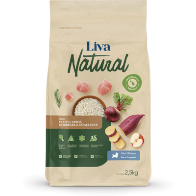 Ração Liva Natural Frango e Batata Doce para Cães Filhotes de Raças Pequenas