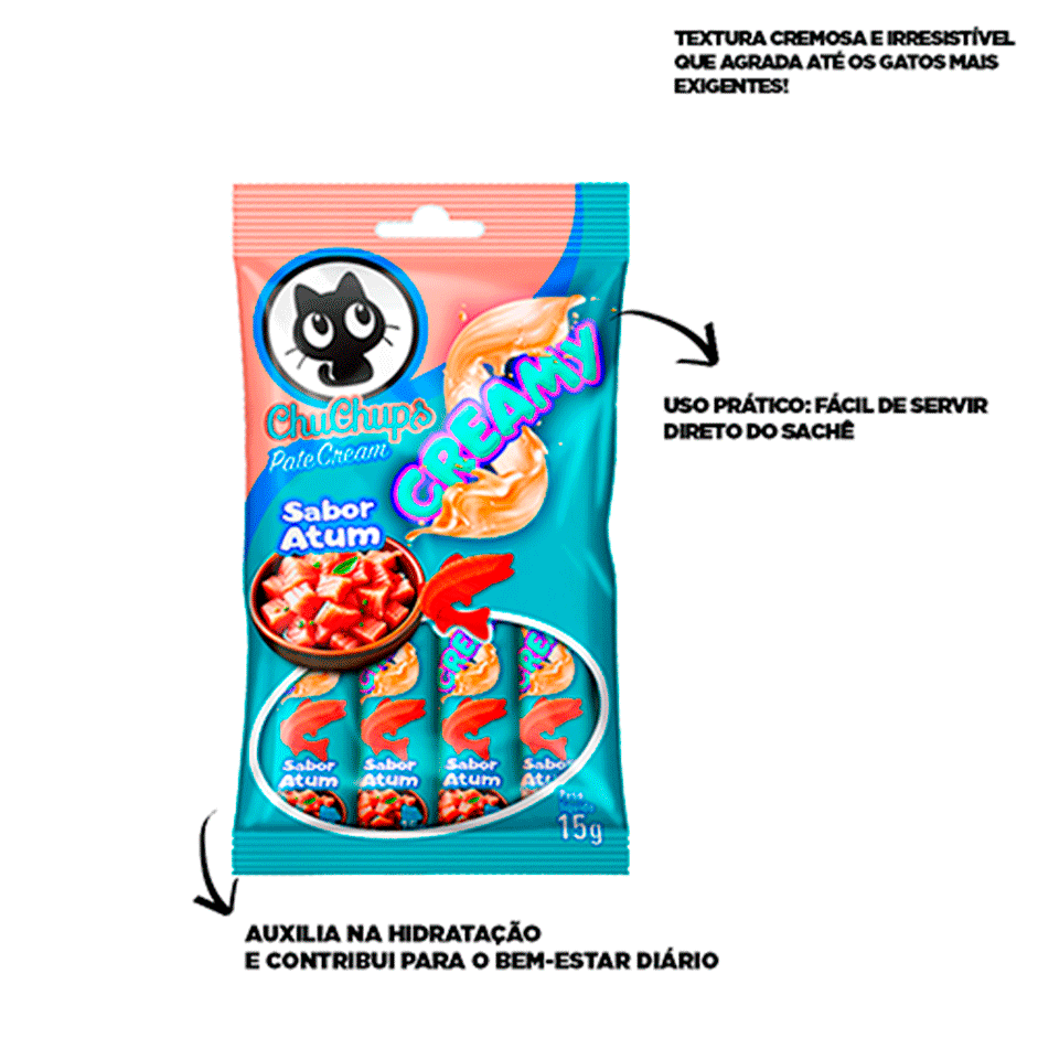 Petisco Cremoso Tex Brasil Chuchups para Gatos sabor Atum - 1 Pacote (4 Unidades)