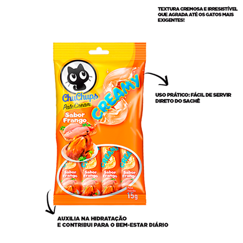 Petisco Cremoso Tex Brasil Chuchups para Gatos sabor Frango - 1 Pacote (4 Unidades)
