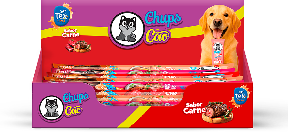 Petisco Cremoso Tex Brasil Chuchups para Cães sabor Carne - 1 Display (20 Unidades)