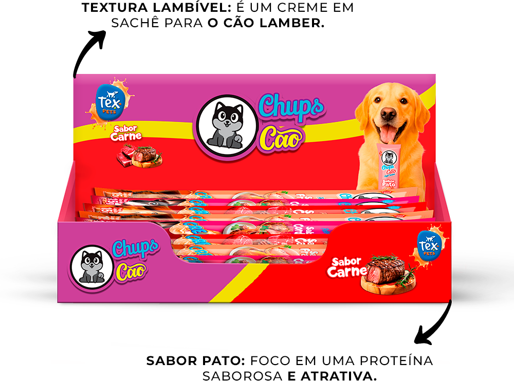 Petisco Cremoso Tex Brasil Chuchups para Cães sabor Carne - 1 Display (20 Unidades)