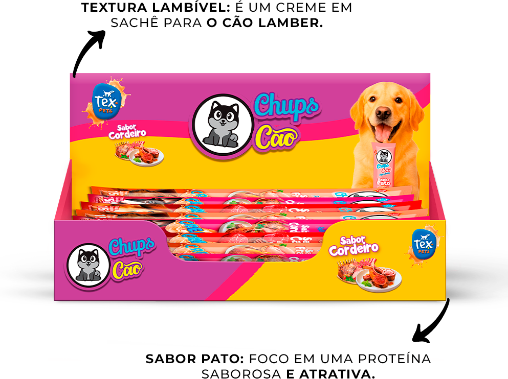 Petisco Cremoso Tex Brasil Chuchups para Cães sabor Cordeiro - 1 Display (20 Unidades)