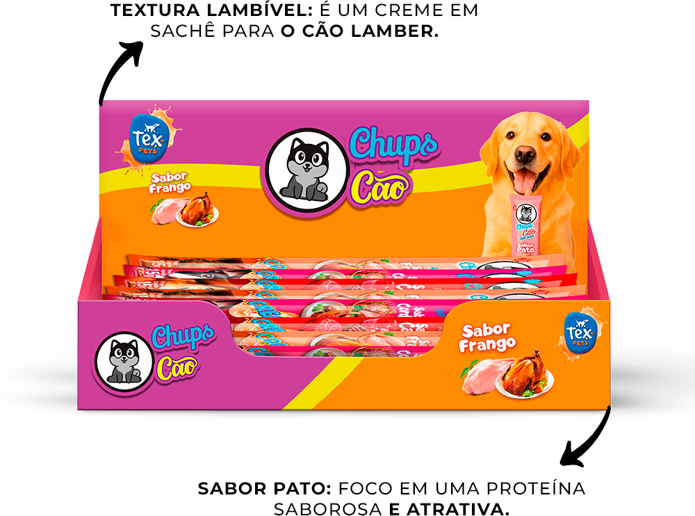 Petisco Cremoso Tex Brasil Chuchups para Cães sabor Frango - 1 Display (20 Unidades)
