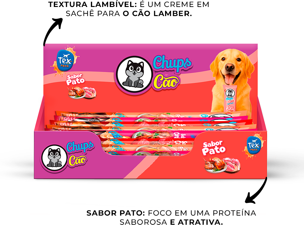 Petisco Cremoso Tex Brasil Chuchups para Cães sabor Pato - 1 Display (20 Unidades)