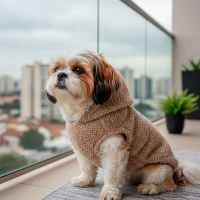 Blusa Sherpa Capuz Fábrica Pet para Cães e Gatos Bege