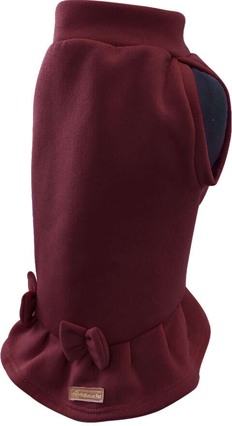 Vestido Moletom Fábrica Pet para Cães e Gatos Vinho - Tam. P