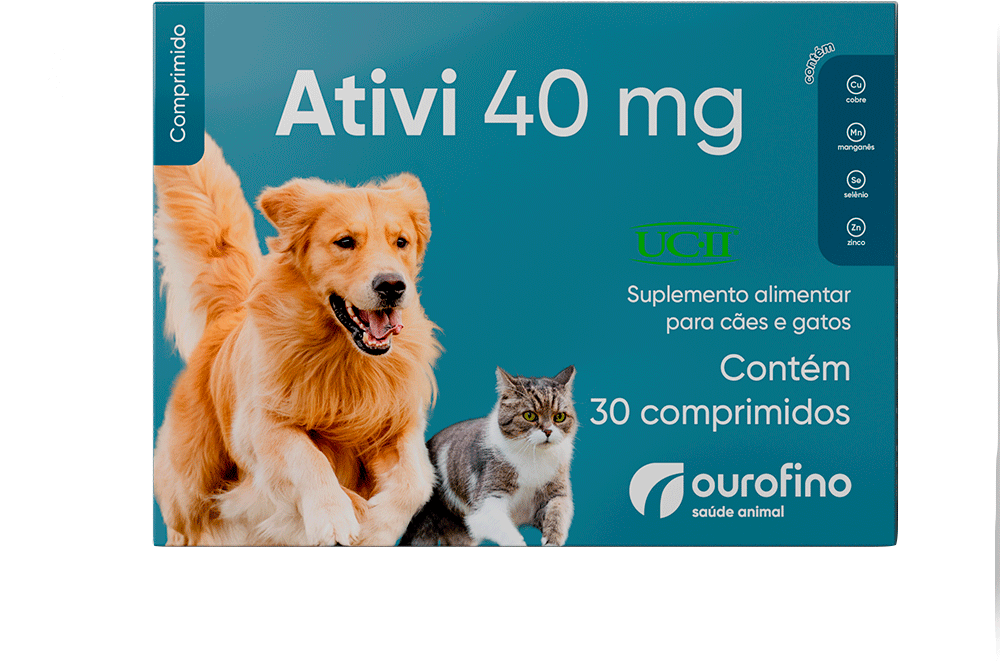 Suplemento Alimentar Ourofino Ativi 40 mg para Cães e Gatos - 30 Comprimidos