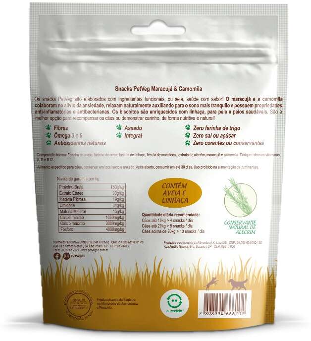 Petisco PetVegan para Cães Sabor Maracujá e Camomila - 150g