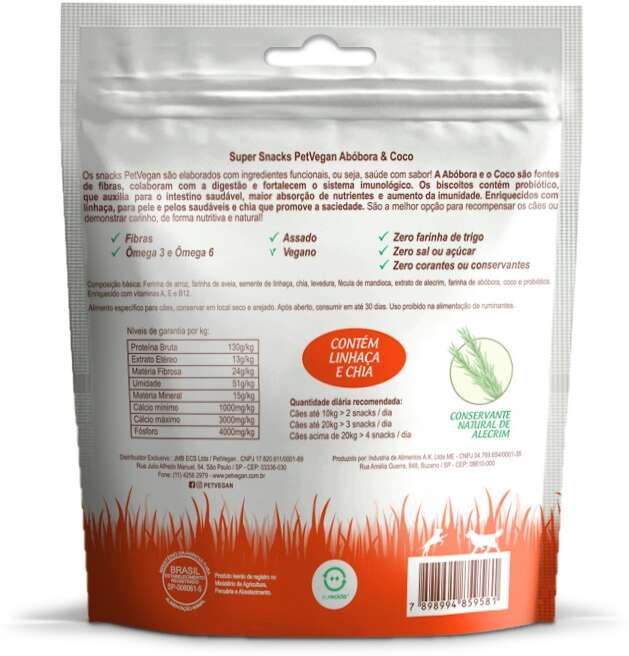 Petisco PetVegan para Cães Adultos Sabor Abóbora e Coco - 150g