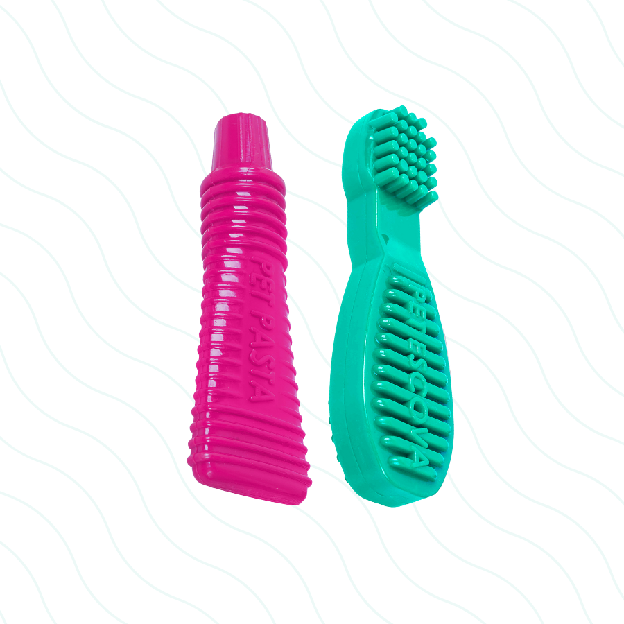 Brinquedo Kit Pet Pasta e Escova Rosa e Verde para Cães - Tam. P