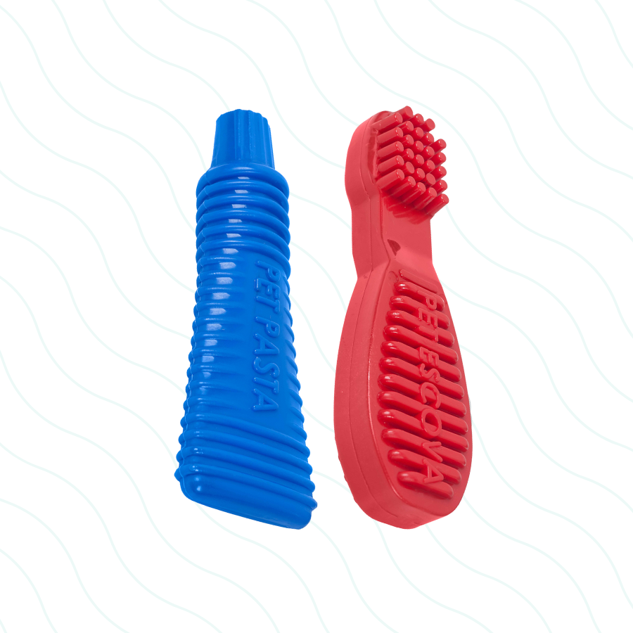 Brinquedo Kit Pet Pasta e Escova Azul e Vermelha para Cães - Tam. M
