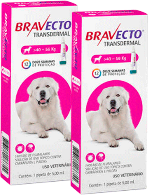 Antipulgas e Carrapatos Bravecto Transdermal 1400 mg para Cães de 40 a 56Kg - 2 Caixas (2 Pipetas)