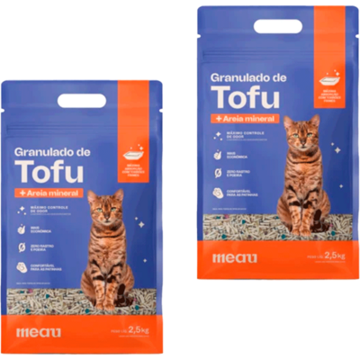 Granulado Higiênico de Tofu com Areia Mineral Meau para Gatos