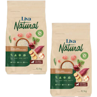 “Ração Liva Natural Frango e Batata Doce Cães Adultos Raças Médias e Grandes”