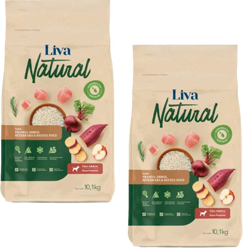 Liva Natural Frango e Batata Doce Cães Adultos Raças Pequenas - 20,2Kg (2 pacotes de 10,1Kg)