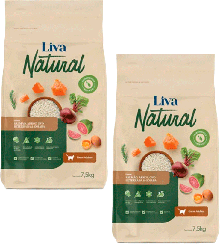 Liva Natural Salmão e Goiaba Gatos Adultos - 15Kg (2 pacotes de 7,5Kg)