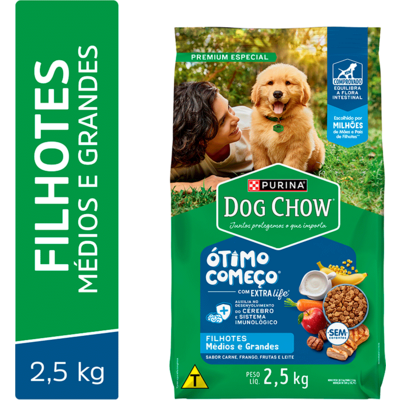 Ração Seca Purina Dog Chow Ótimo Começo para Cães Filhotes Porte Médio e Grande Sabor Carne Frango e Arroz