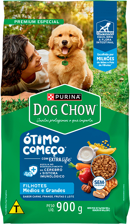 Ração Seca Purina Dog Chow Ótimo Começo para Cães Filhotes Porte Médio e Grande Sabor Carne Frango e Arroz - 900 g