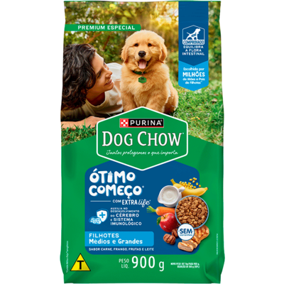 Ração Seca Purina Dog Chow Ótimo Começo para Cães Filhotes Porte Médio e Grande Sabor Carne Frango e Arroz