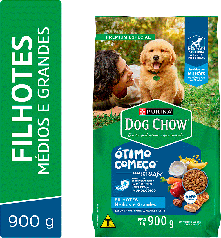 Ração Seca Purina Dog Chow Ótimo Começo para Cães Filhotes Porte Médio e Grande Sabor Carne Frango e Arroz - 900 g