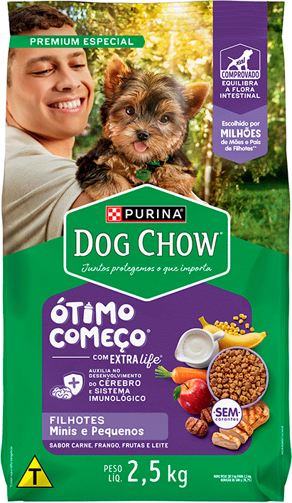 Ração Seca Purina Dog Chow Ótimo Começo para Cães Filhotes Porte Mini e Pequeno Sabor Carne Frango e Arroz - 2,5Kg