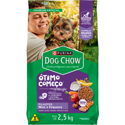 Ração Seca Purina Dog Chow Ótimo Começo para Cães Filhotes Porte Mini e Pequeno Sabor Carne Frango e Arroz