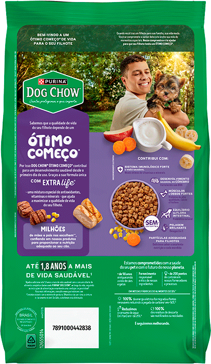 Ração Seca Purina Dog Chow Ótimo Começo para Cães Filhotes Porte Mini e Pequeno Sabor Carne Frango e Arroz - 2,5Kg
